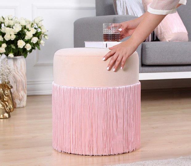 Asir Taburet tapitat cu stofa, Merkür Roz, Ø45xH40 cm