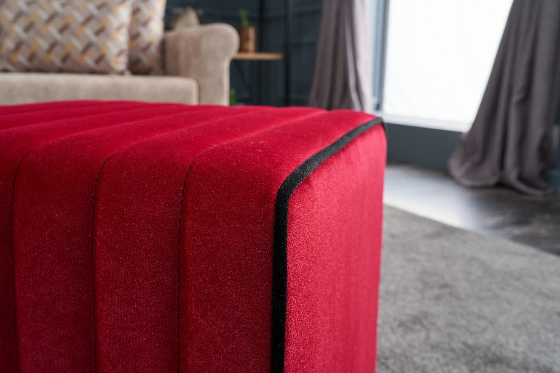 Asir Taburet tapitat cu stofa, Mona Rosu, l40xA40xH40 cm