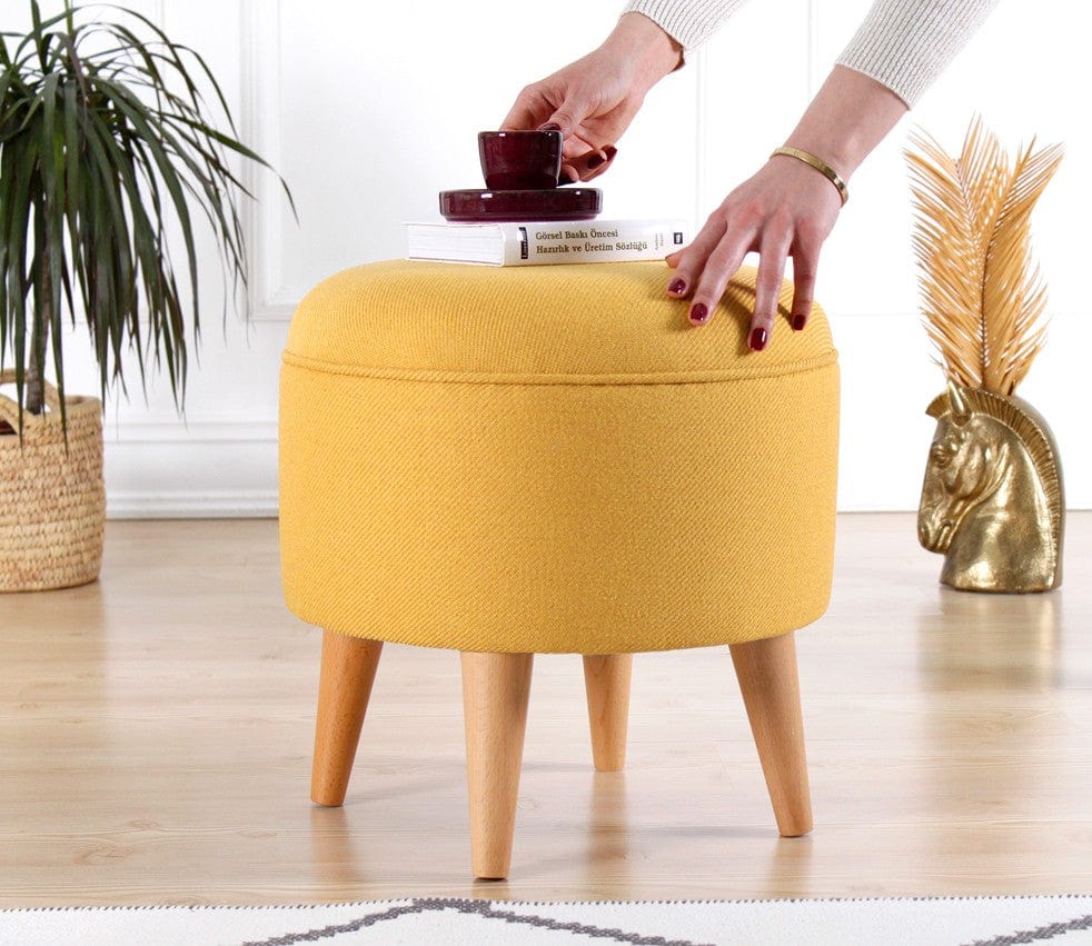 Asir Taburet tapitat cu stofa, Moouv Galben, Ø40xH42 cm