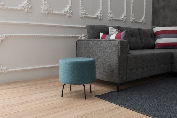 Asir Taburet tapitat cu stofa, Octo Turcoaz, Ø40xH40 cm