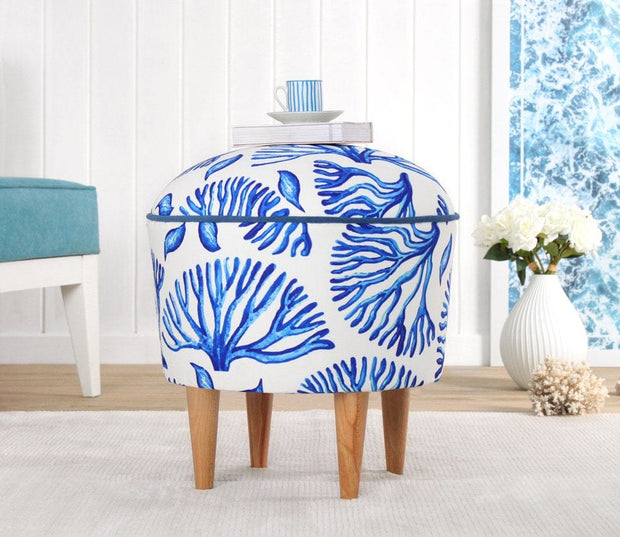 Taburet tapitat cu stofa, Rakamoz Marine Multicolor, Ø43xH46 cm