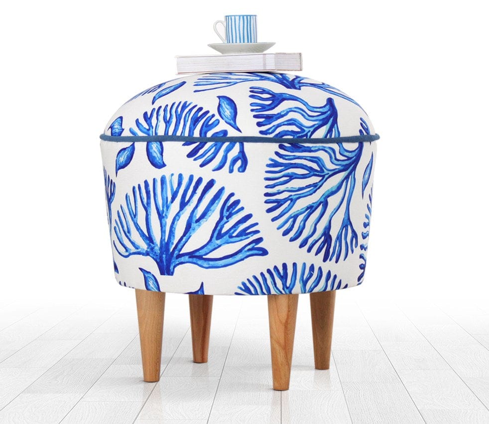 Taburet tapitat cu stofa, Rakamoz Marine Multicolor, Ø43xH46 cm (1)