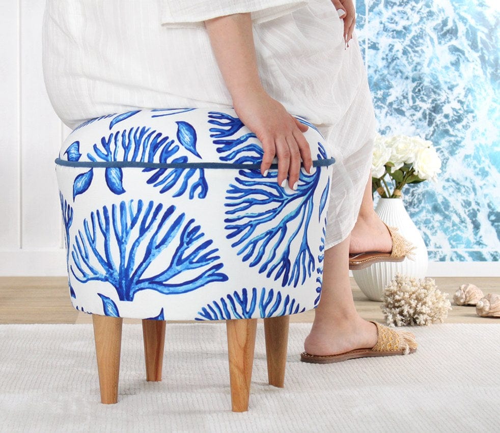 Taburet tapitat cu stofa, Rakamoz Marine Multicolor, Ø43xH46 cm (3)