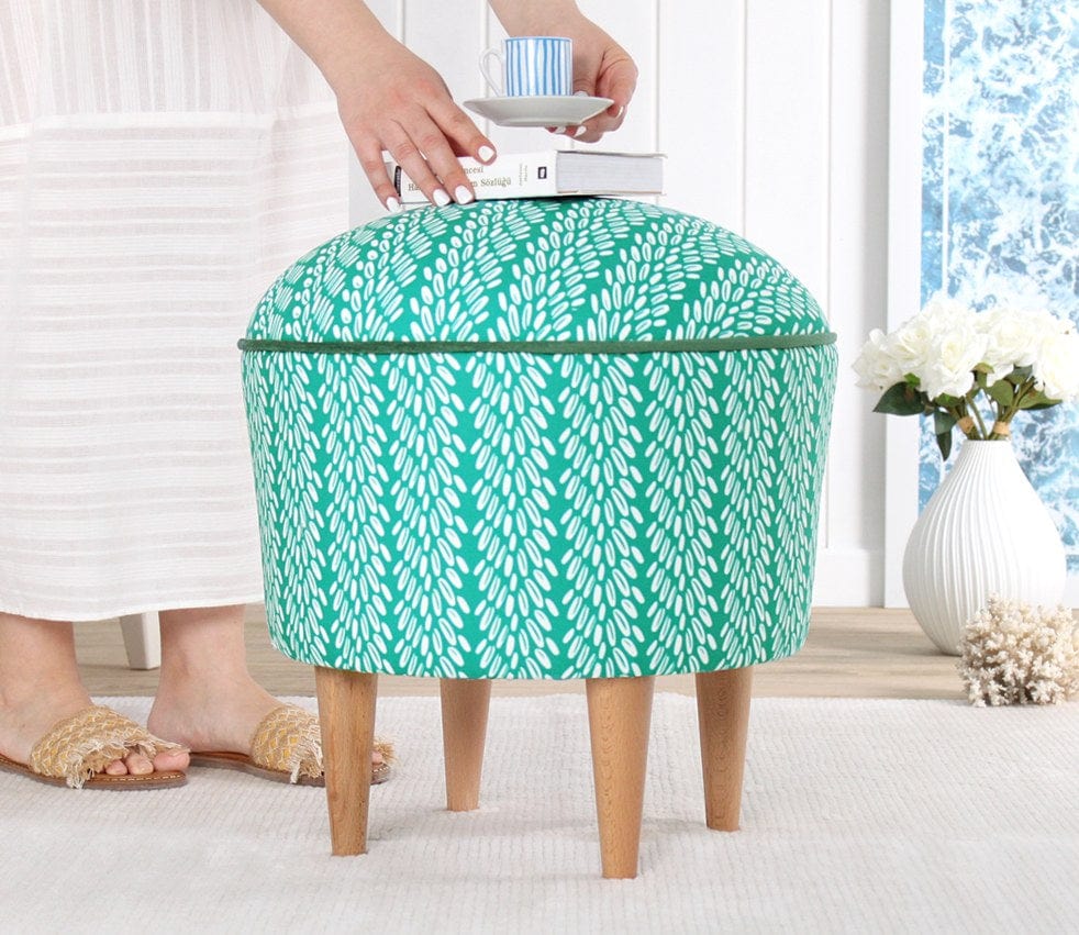 Taburet tapitat cu stofa, Rakamoz Multicolor, Ø43xH46 cm (2)