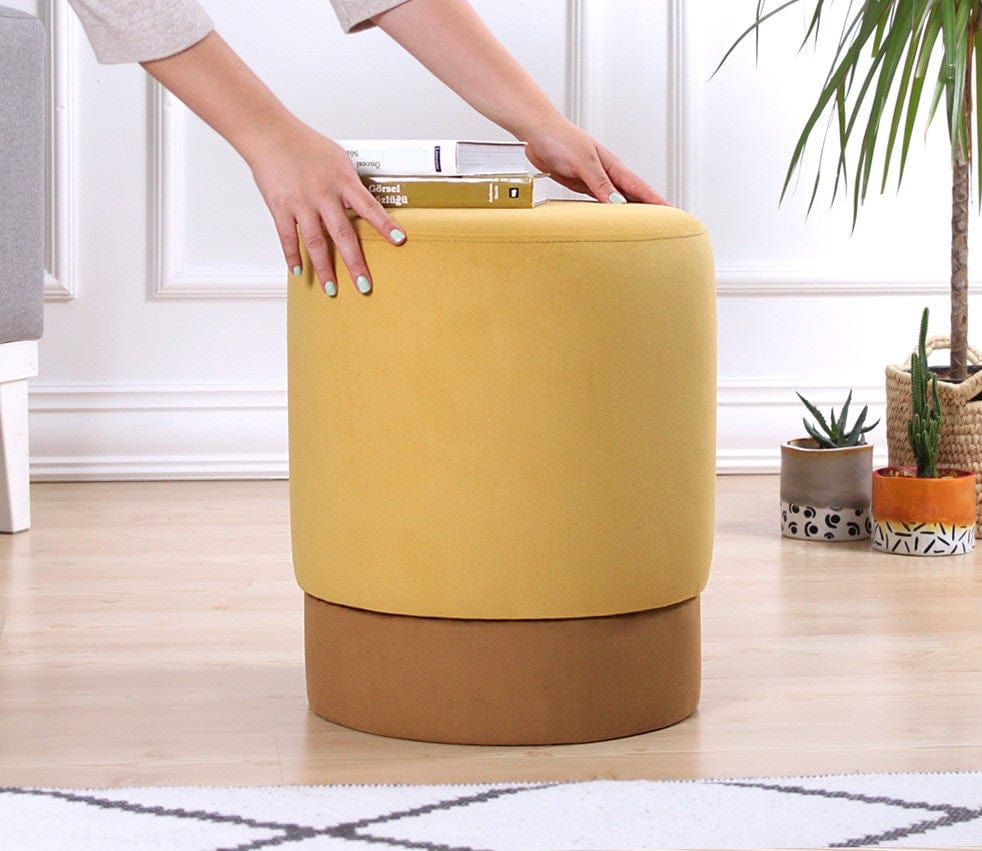 Taburet tapitat cu stofa, Ropp Galben, Ø38xH43 cm (2)