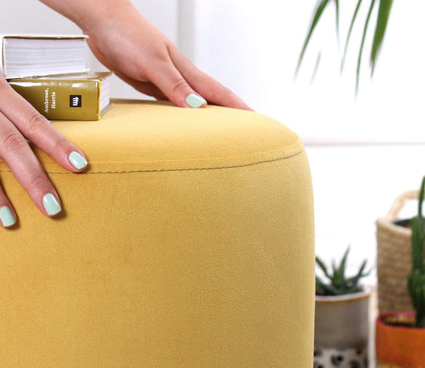 Asir Taburet tapitat cu stofa, Ropp Galben, Ø38xH43 cm