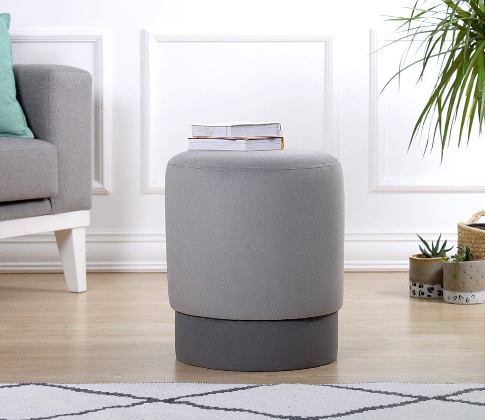 Taburet tapitat cu stofa, Ropp Gri, Ø38xH43 cm (1)