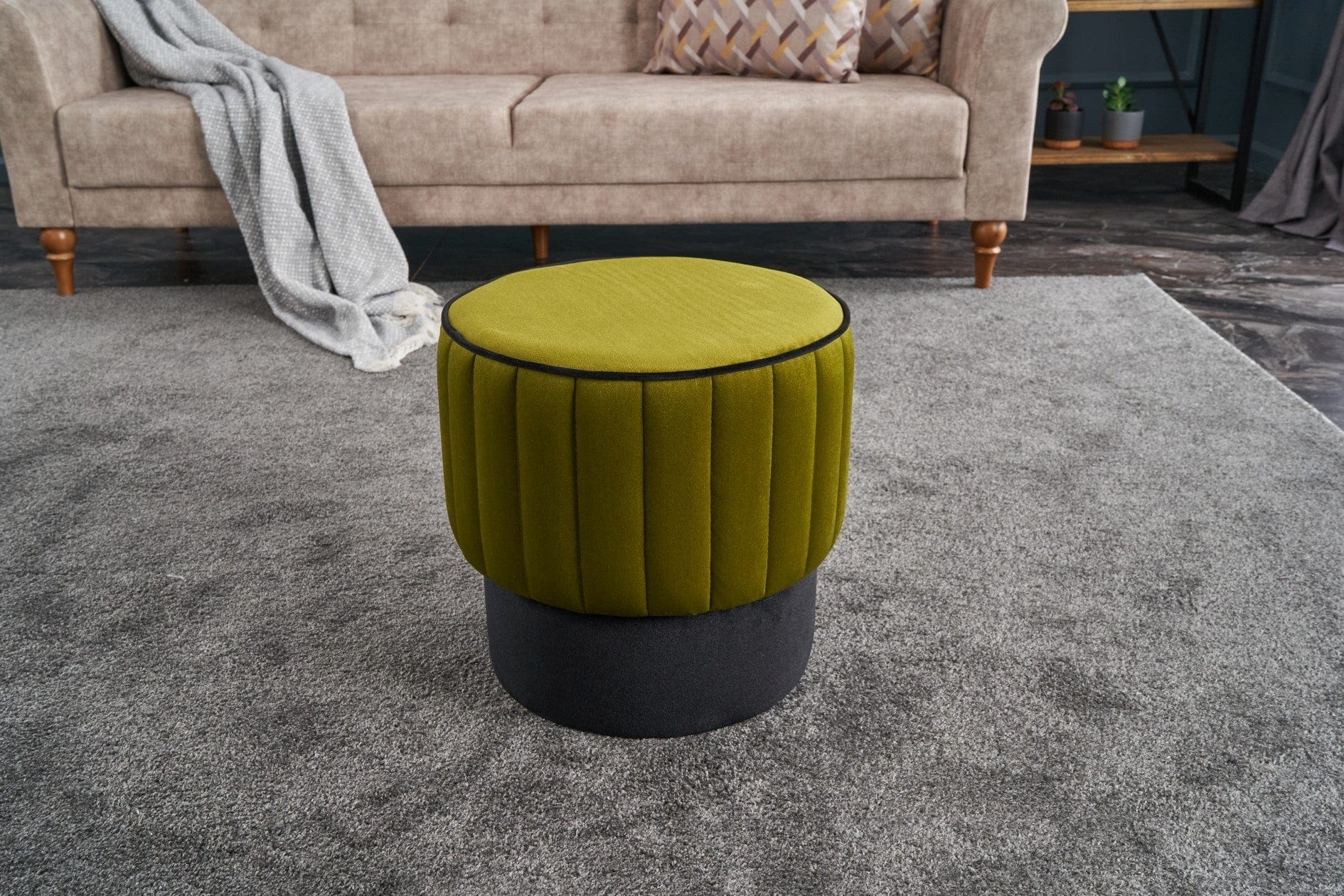 Asir Taburet tapitat cu stofa, Rose Verde, Ø40xH40 cm