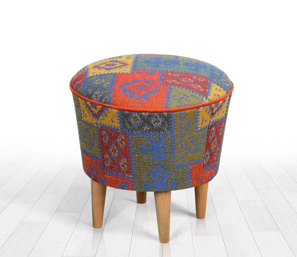 Asir Taburet tapitat cu stofa, Rug Patch II Multicolor, Ø42xH42 cm