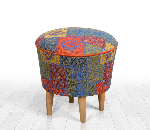 Asir Taburet tapitat cu stofa, Rug Patch II Multicolor, Ø42xH42 cm