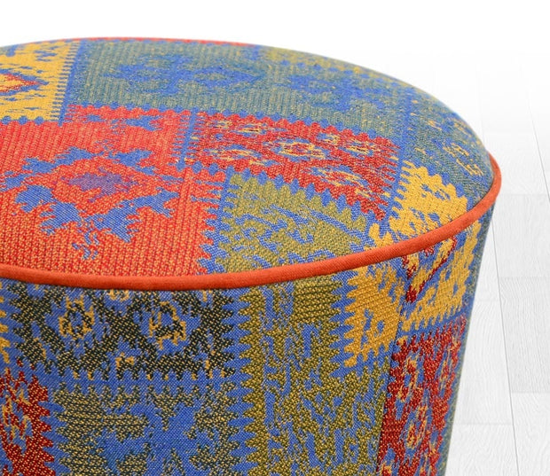 Asir Taburet tapitat cu stofa, Rug Patch II Multicolor, Ø42xH42 cm