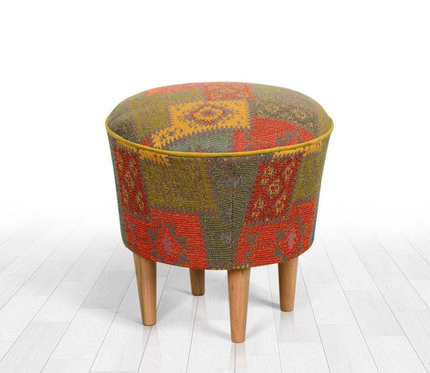 Taburet tapitat cu stofa, Rug Patch III Multicolor, Ø42xH42 cm (1)