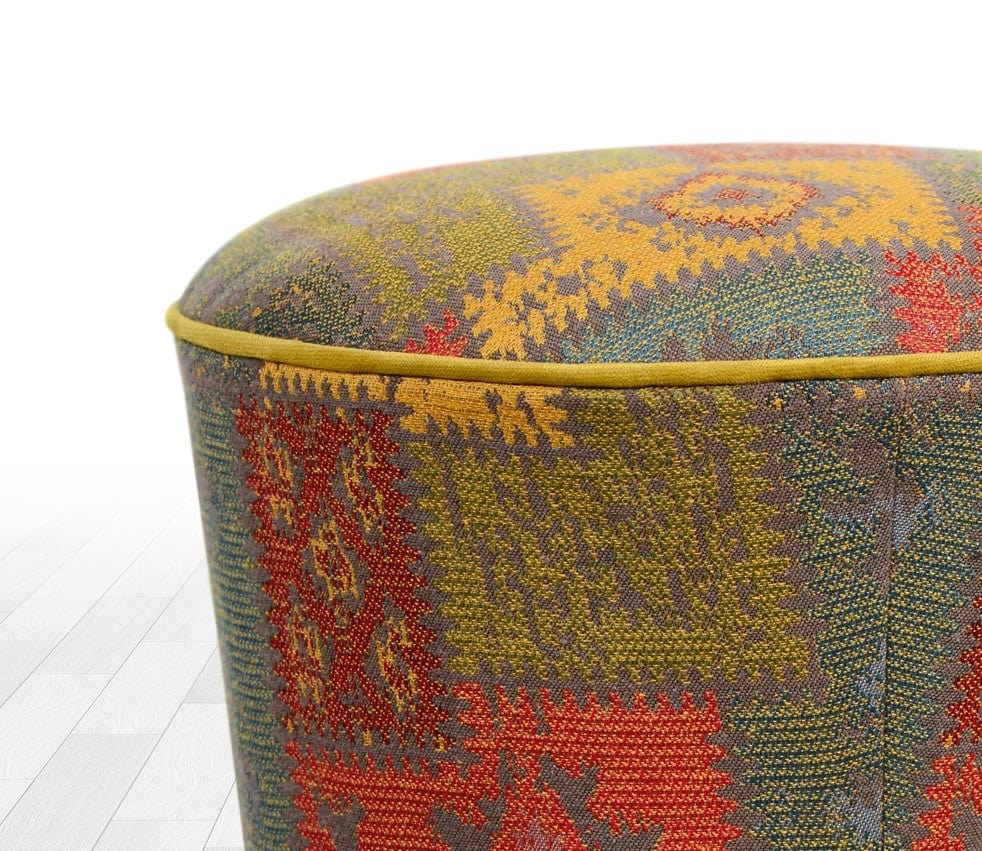Asir Taburet tapitat cu stofa, Rug Patch III Multicolor, Ø42xH42 cm