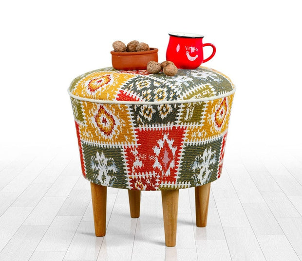 Asir Taburet tapitat cu stofa, Rug Patch Multicolor, Ø42xH42 cm