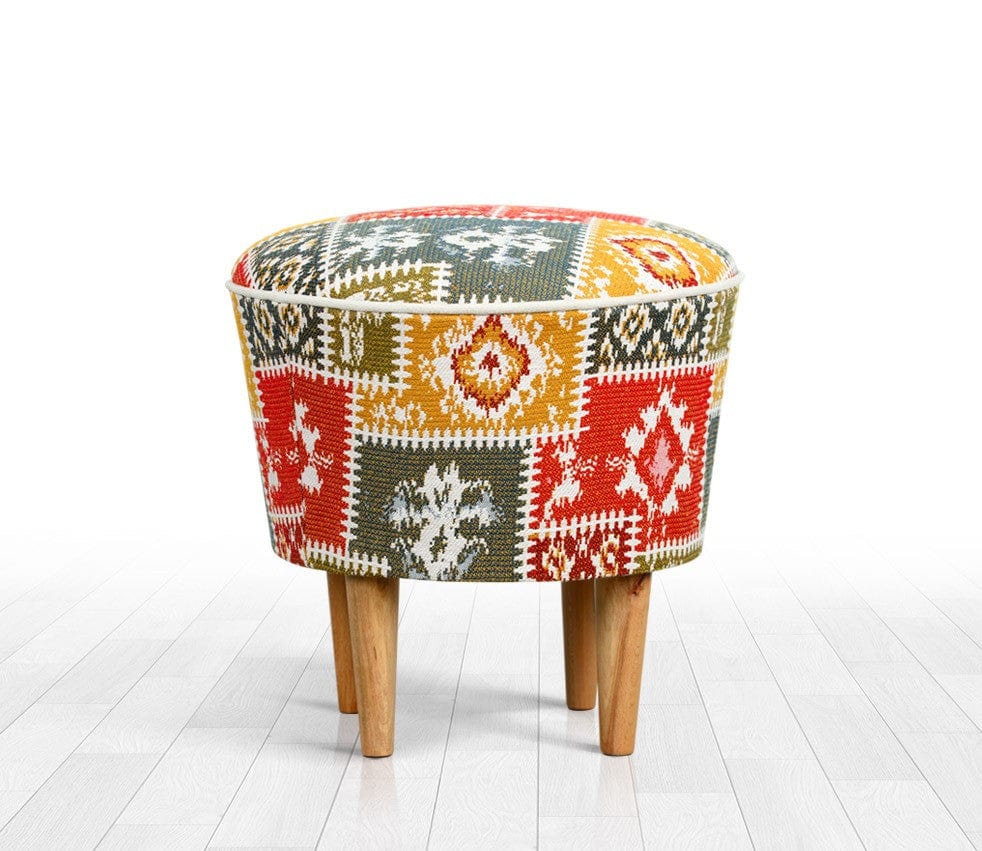 Asir Taburet tapitat cu stofa, Rug Patch Multicolor, Ø42xH42 cm