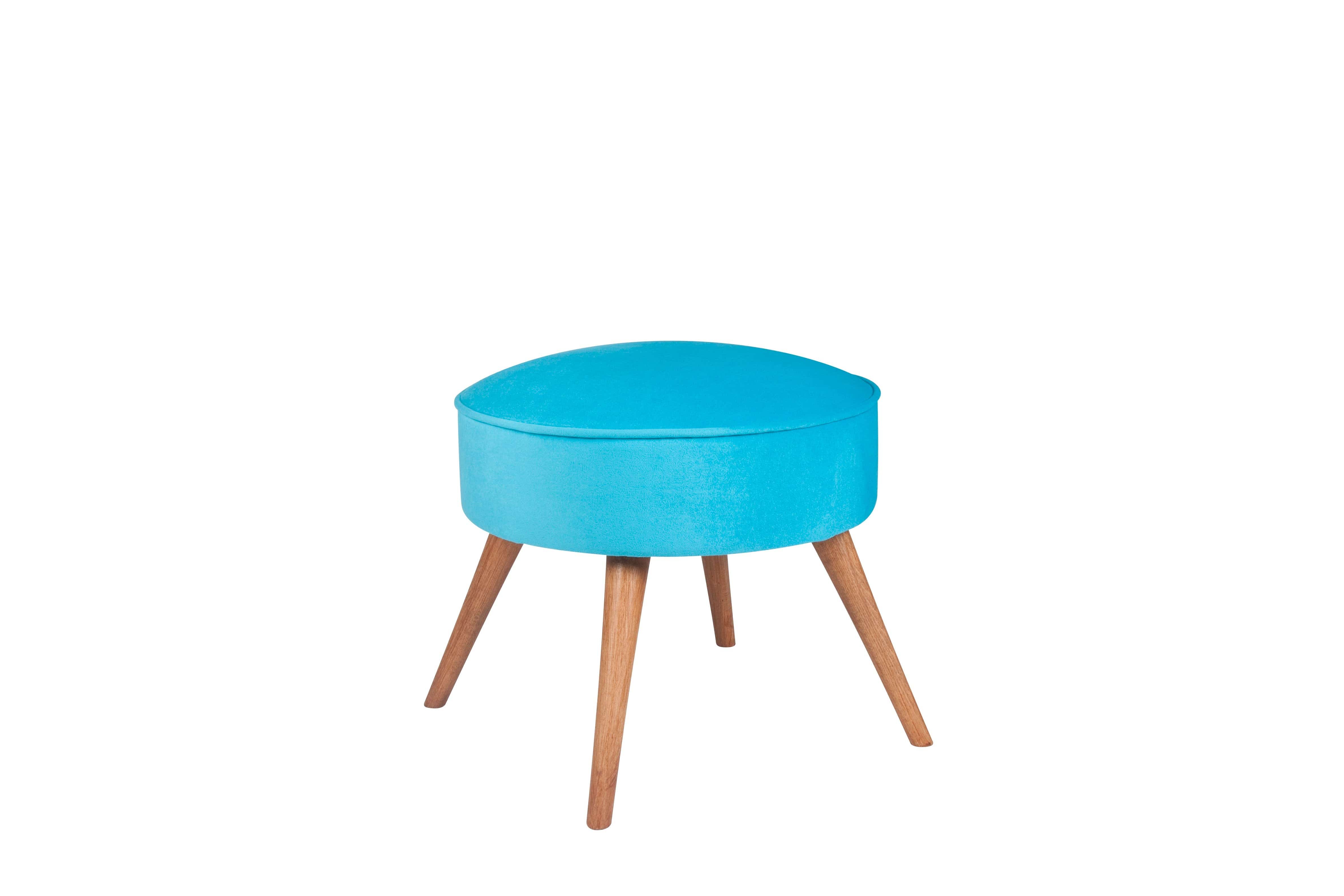 Taburet tapitat cu stofa si picioare din lemn, Boyce Turcoaz / Maro, Ø45xH41 cm