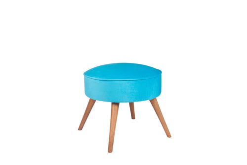 Taburet tapitat cu stofa si picioare din lemn, Boyce Turcoaz / Maro, Ø45xH41 cm