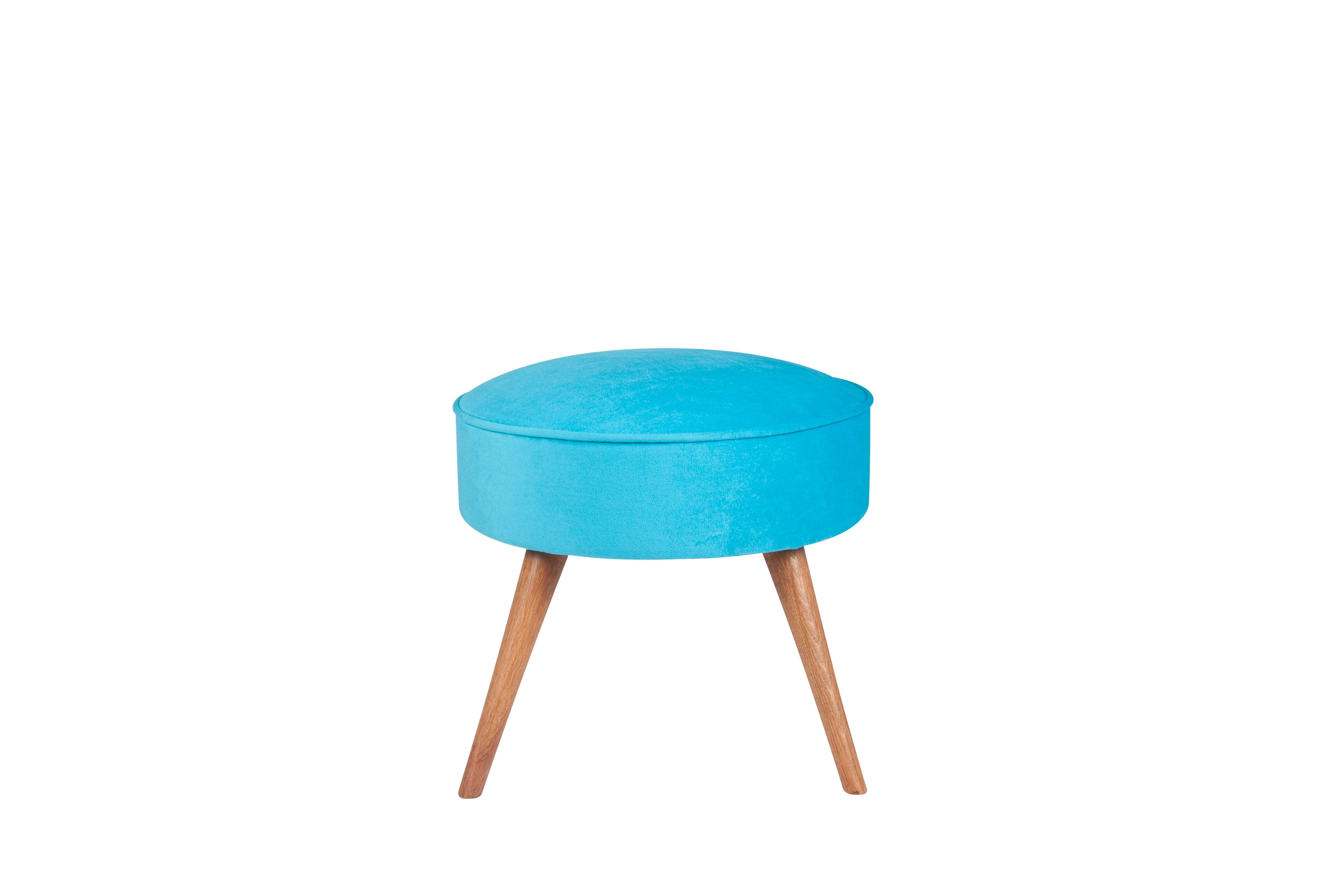 Taburet tapitat cu stofa si picioare din lemn, Boyce Turcoaz / Maro, Ø45xH41 cm (1)