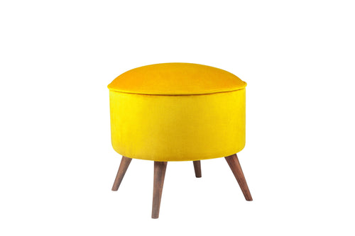 Taburet tapitat cu stofa si picioare din lemn, Buena Park Galben / Maro, l45xA45xH43 cm