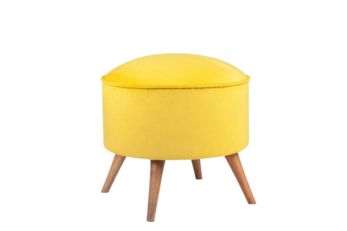 Taburet tapitat cu stofa si picioare din lemn, Buena Park Mustariu / Maro, Ø45xH45 cm