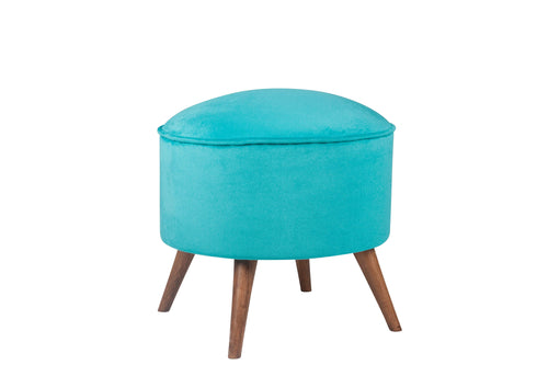 Taburet tapitat cu stofa si picioare din lemn, Buena Park Turcoaz / Maro, Ø45xH45 cm