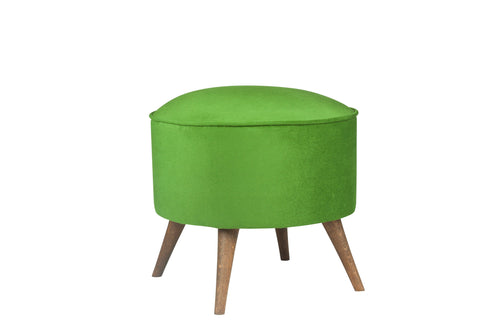 Taburet tapitat cu stofa si picioare din lemn, Buena Park Verde / Maro, Ø45xH45 cm