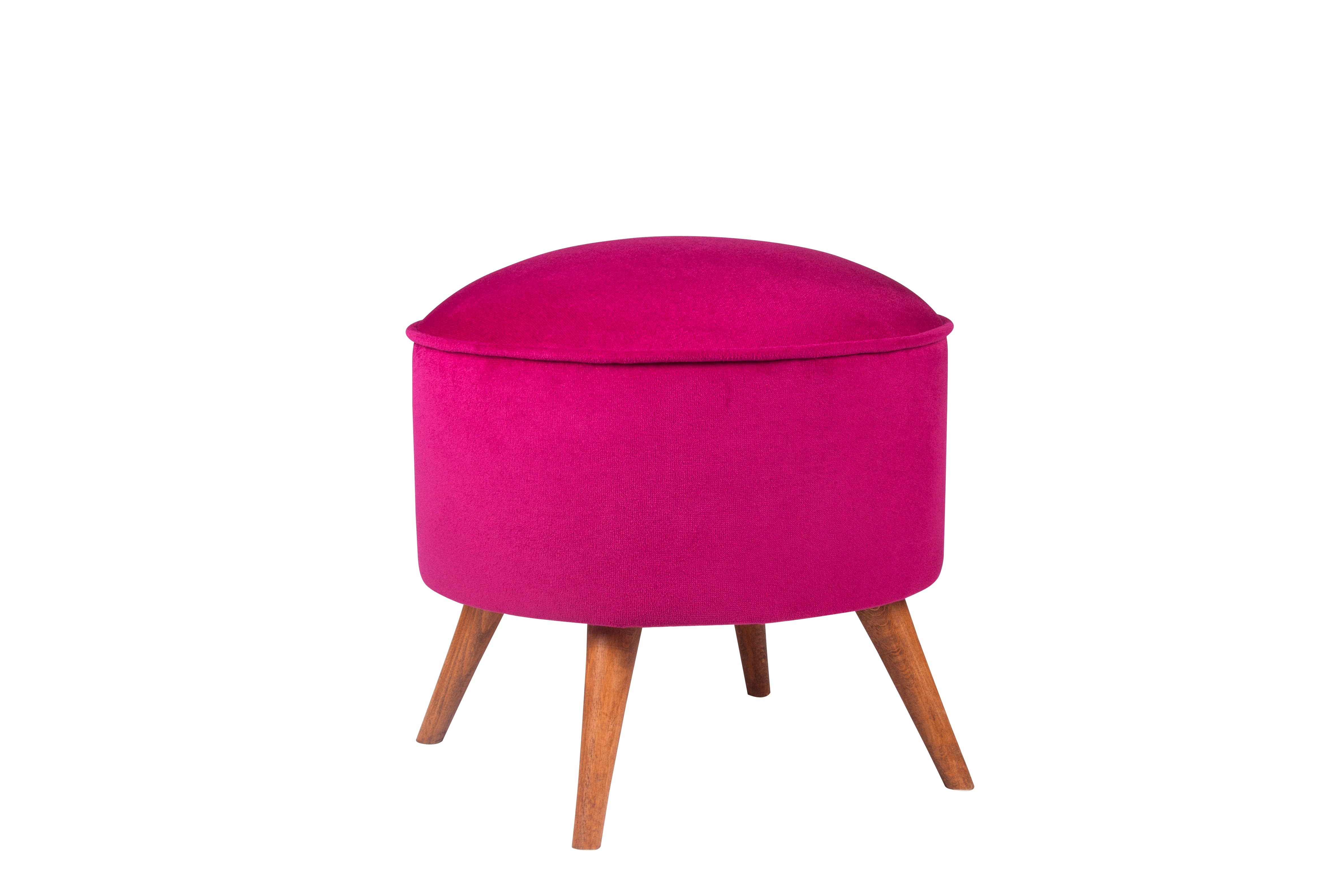 Taburet tapitat cu stofa si picioare din lemn, Buena Park Violet / Maro, Ø45xH45 cm