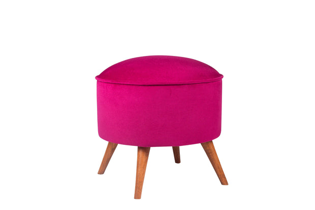 Taburet tapitat cu stofa si picioare din lemn, Buena Park Violet / Maro, Ø45xH45 cm