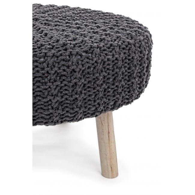 Taburet tapitat cu stofa si picioare din lemn de pin Braid Gri inchis, Ø70xH40 cm (1)