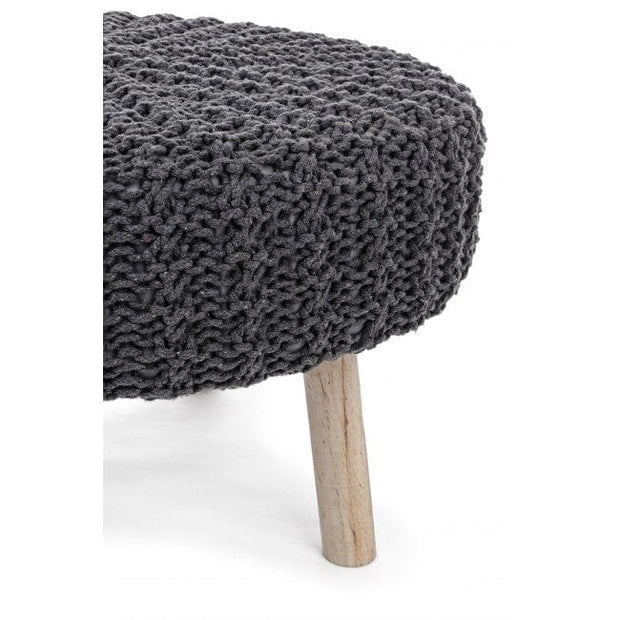 Taburet tapitat cu stofa si picioare din lemn de pin Braid Gri inchis, Ø70xH40 cm (1)