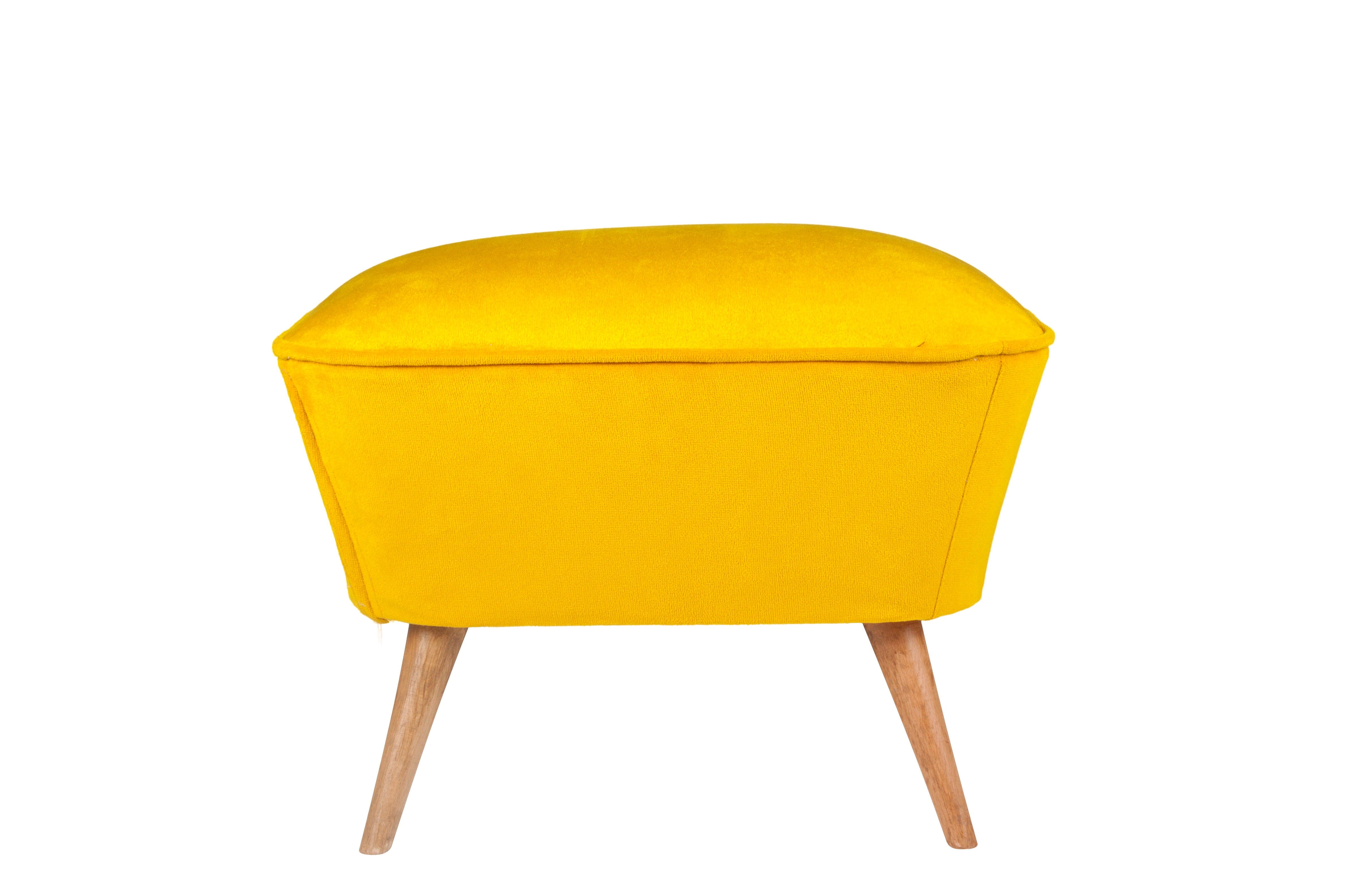 Taburet tapitat cu stofa si picioare din lemn, Lake View Galben / Maro, l57xA45xH45 cm (1)