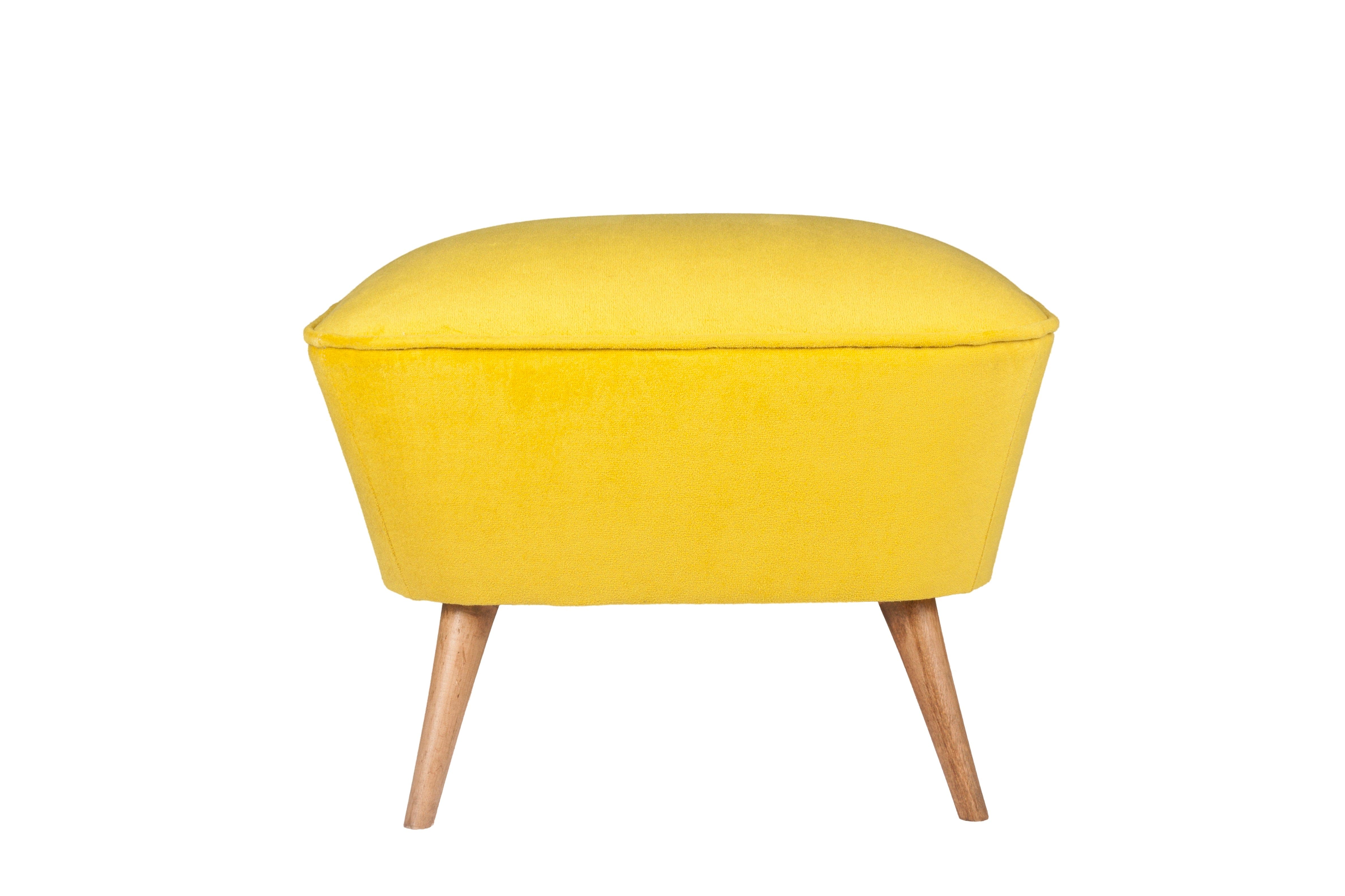 Taburet tapitat cu stofa si picioare din lemn, Lake View Mustariu / Maro, l57xA45xH45 cm (1)