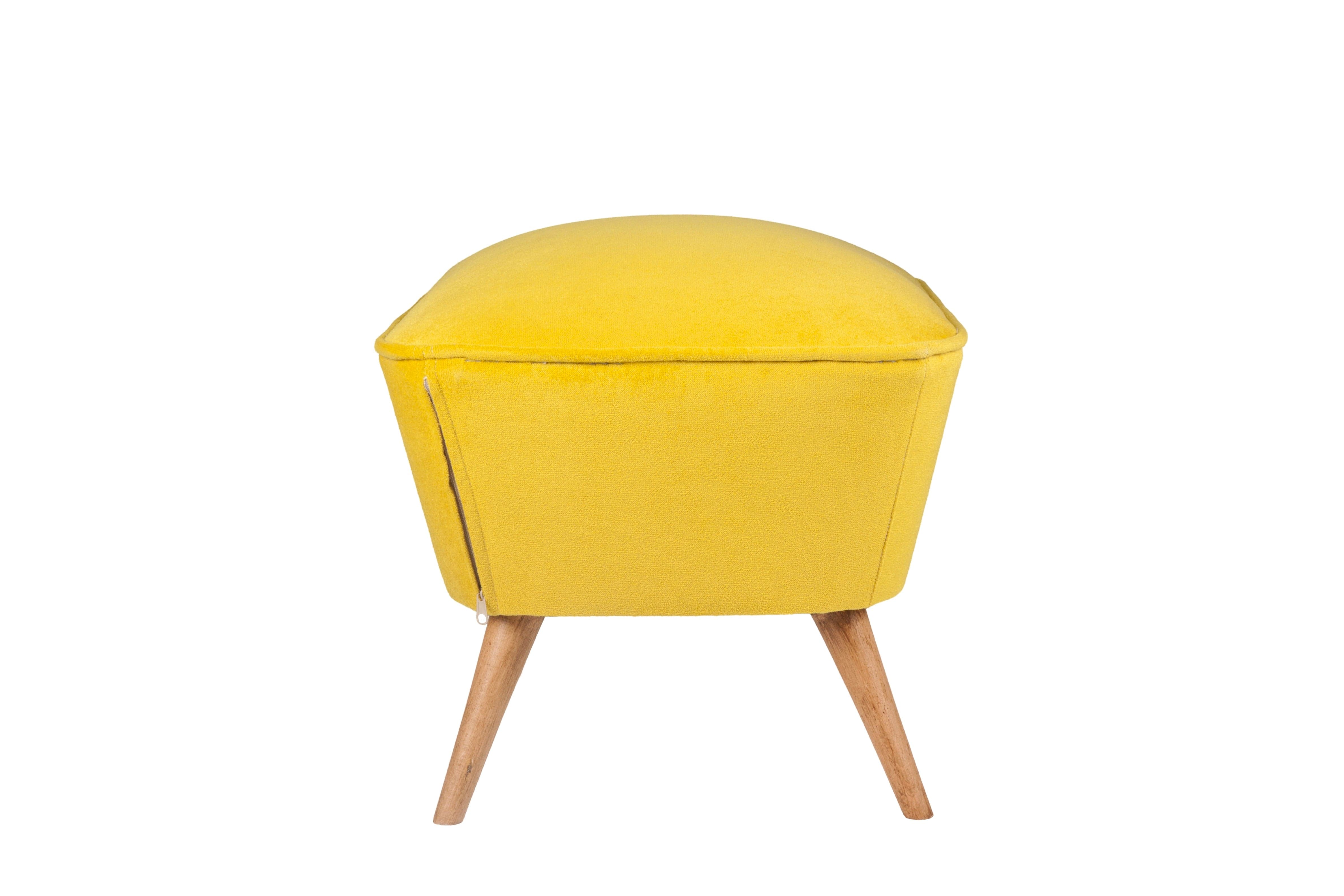Taburet tapitat cu stofa si picioare din lemn, Lake View Mustariu / Maro, l57xA45xH45 cm (2)