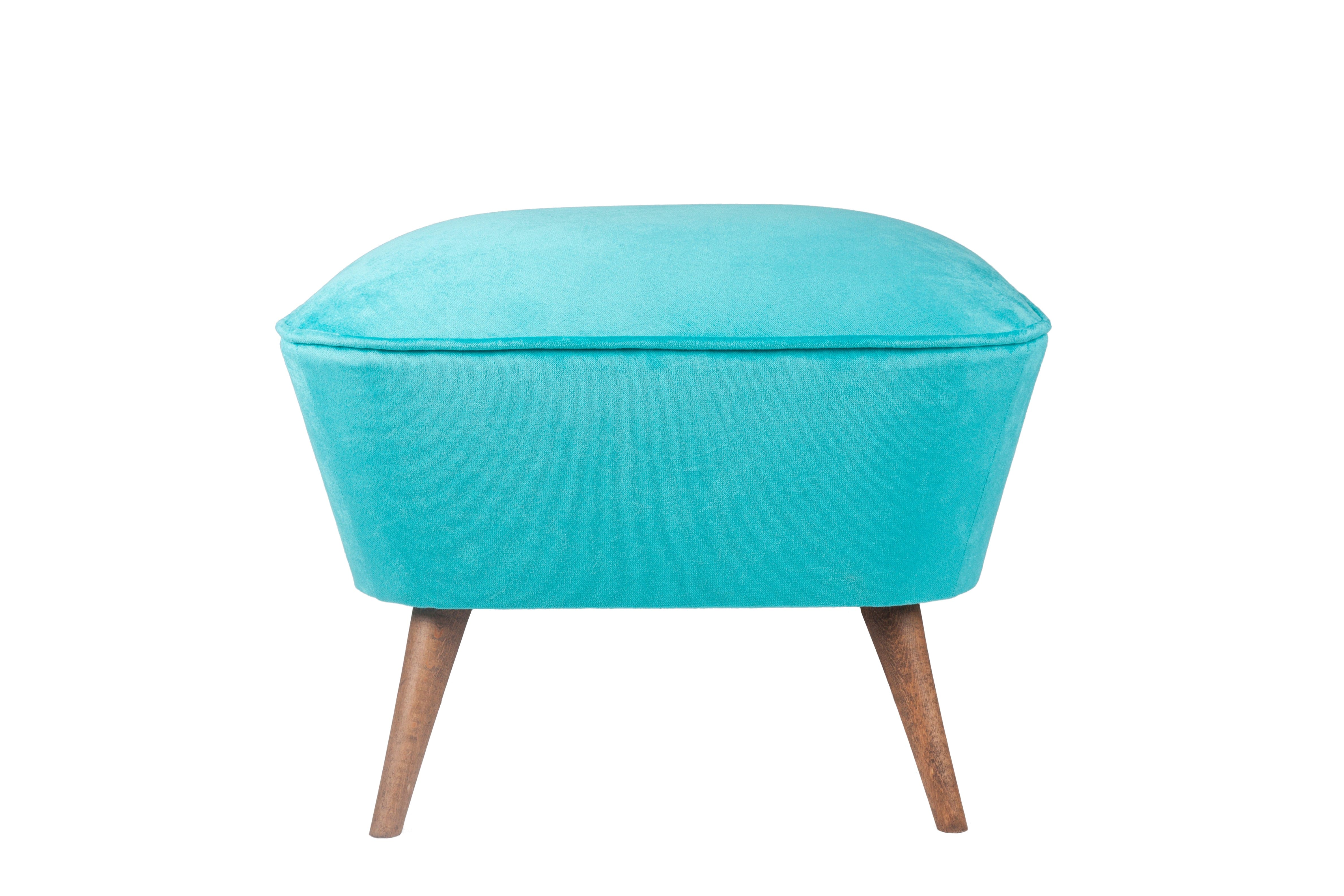 Taburet tapitat cu stofa si picioare din lemn, Lake View Turcoaz / Maro, l57xA45xH45 cm (1)