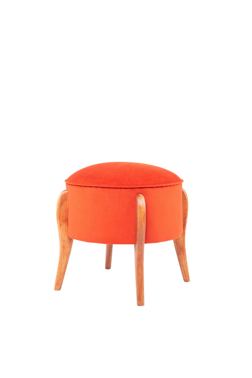 Taburet tapitat cu stofa si picioare din lemn, Lockett Caramiziu / Maro, Ø45xH45 cm