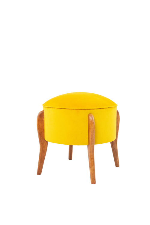 Taburet tapitat cu stofa si picioare din lemn, Lockett Galben / Maro, Ø45xH45 cm