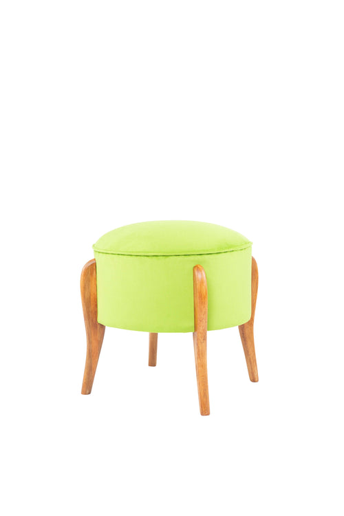 Taburet tapitat cu stofa si picioare din lemn, Lockett Lime / Maro, Ø45xH45 cm