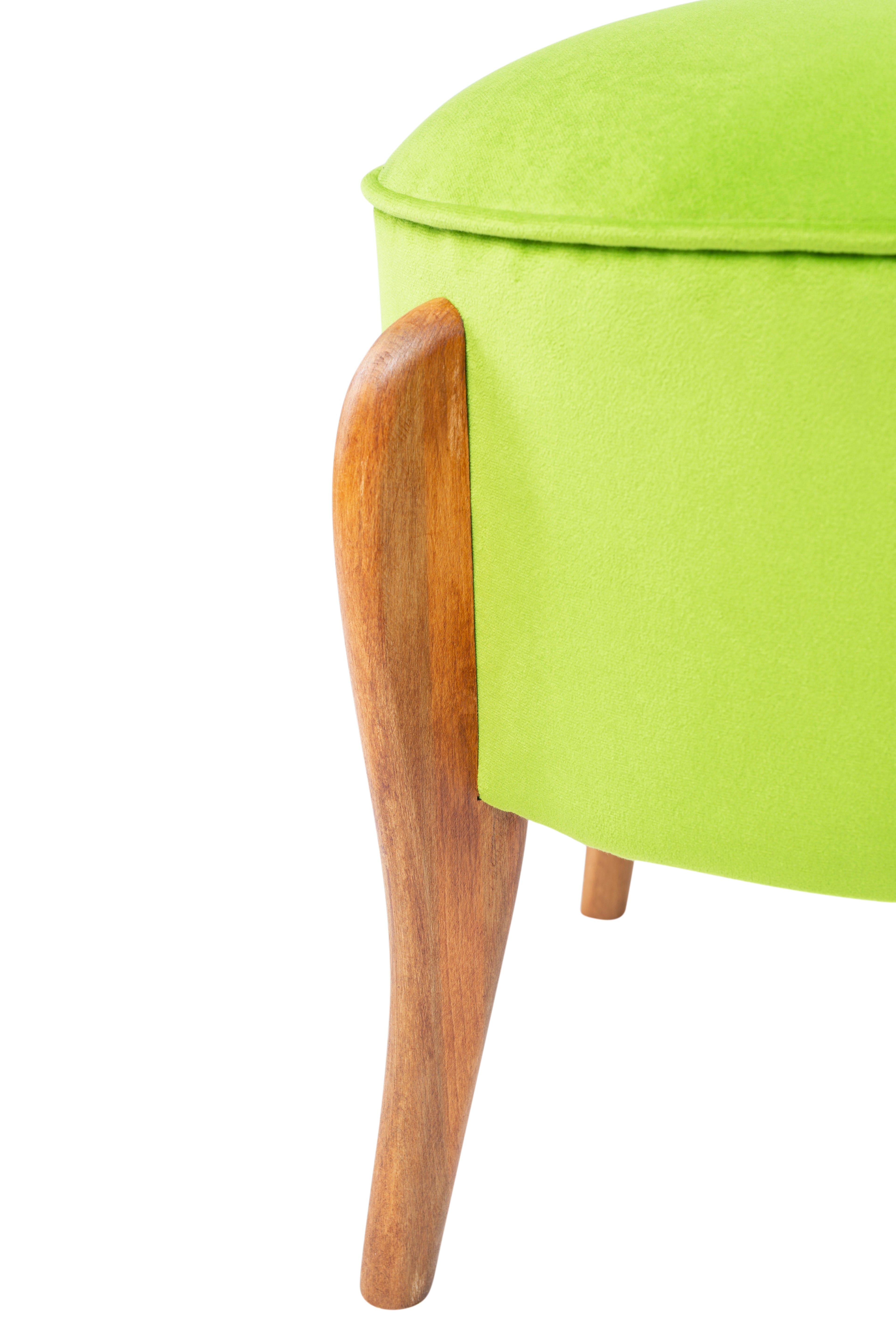 Taburet tapitat cu stofa si picioare din lemn, Lockett Lime / Maro, Ø45xH45 cm (2)