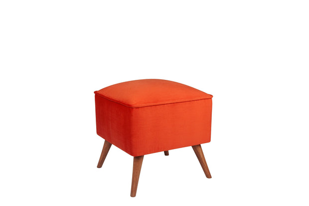 Taburet tapitat cu stofa si picioare din lemn, New Bern Caramiziu / Maro, l41xA41xH44 cm