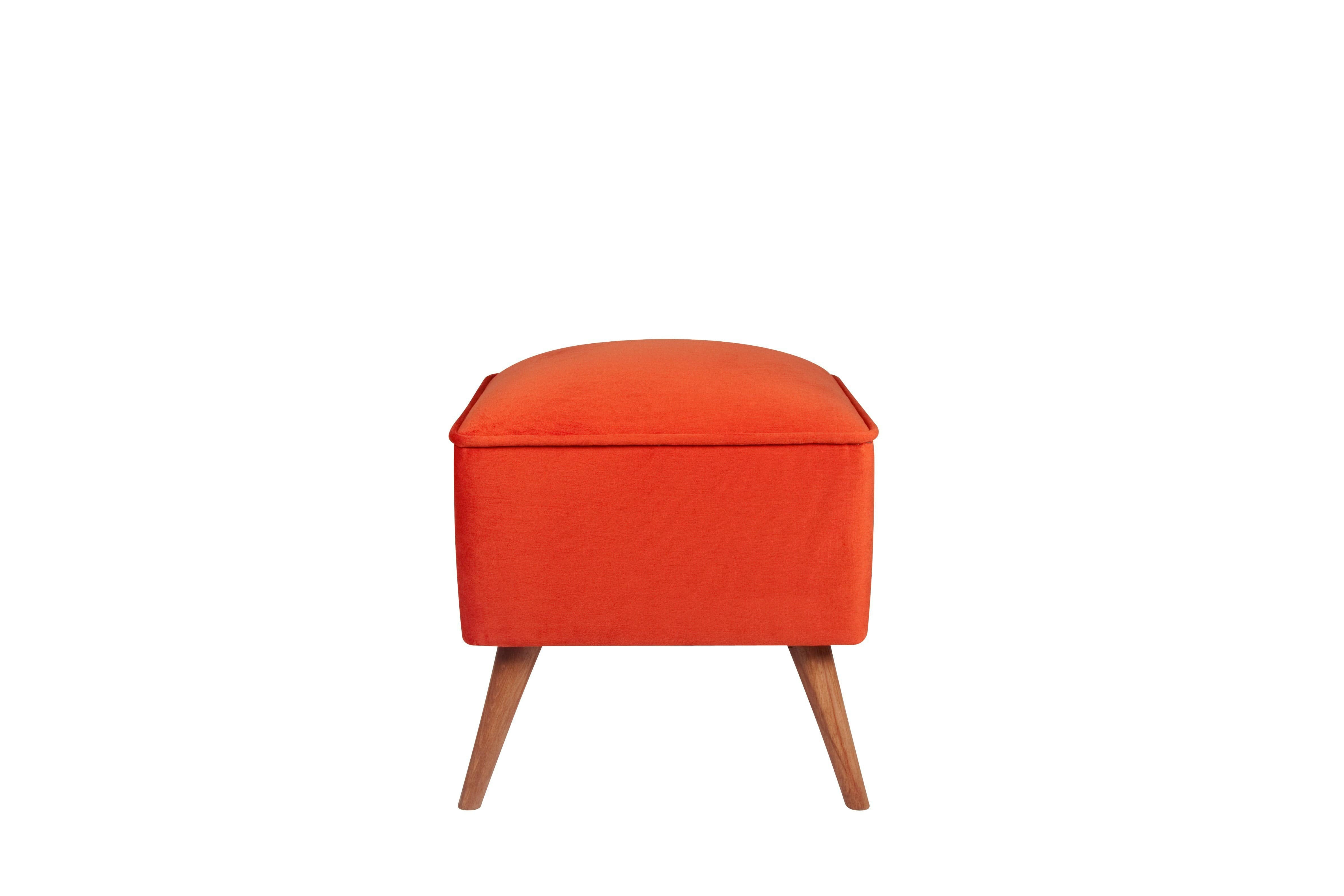 Taburet tapitat cu stofa si picioare din lemn, New Bern Caramiziu / Maro, l41xA41xH44 cm (1)