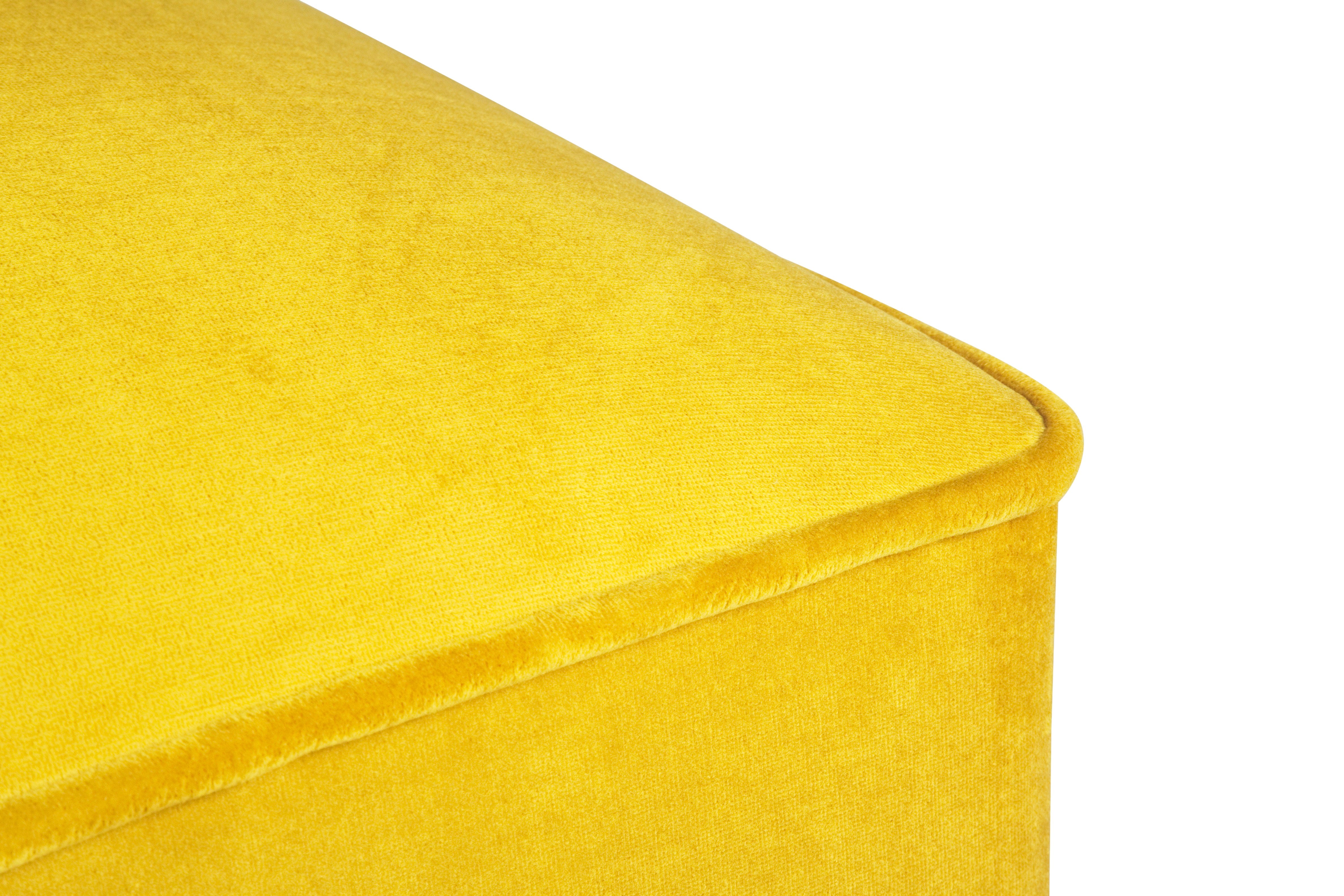 Taburet tapitat cu stofa si picioare din lemn, New Bern Mustariu / Maro, l41xA41xH44 cm (2)