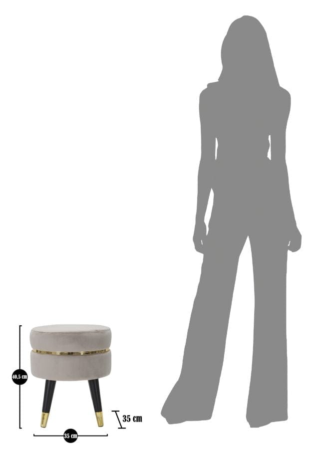 Taburet tapitat cu stofa si picioare din lemn, Paris Velvet Gri / Negru / Auriu, Ø35xH40,5 cm (5)