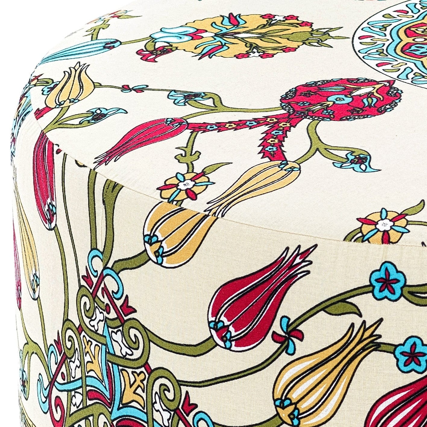 Taburet tapitat cu stofa si picioare din lemn, Rimini Multicolor, Ø65xH40 cm (2)