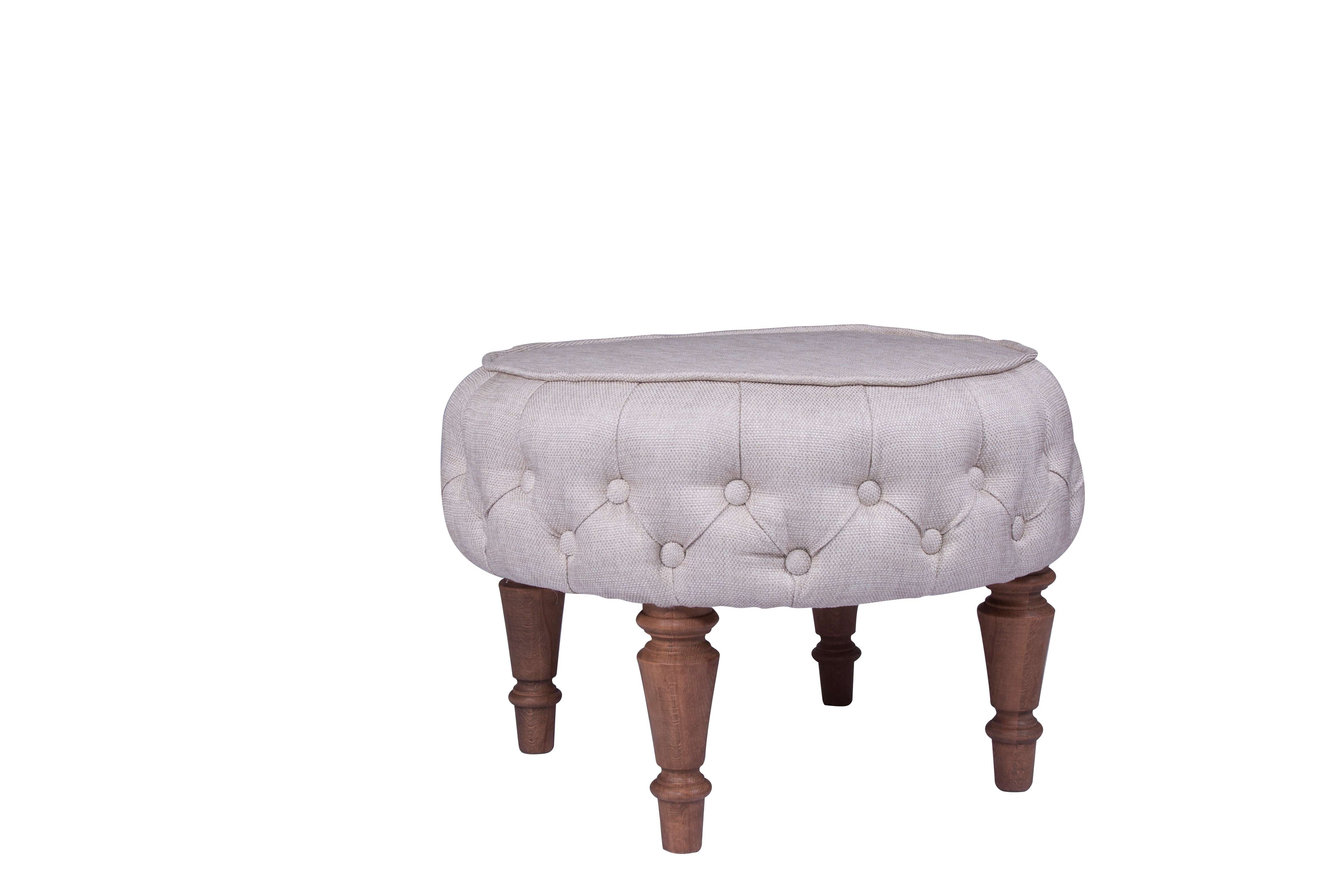 Taburet tapitat cu stofa si picioare din lemn, Santa Clara Ecru / Maro, Ø56xH45 cm (1)