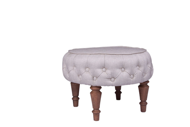 Taburet tapitat cu stofa si picioare din lemn, Santa Clara Ecru / Maro, Ø56xH45 cm (1)