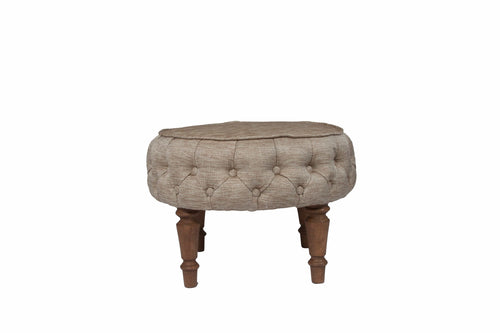 Taburet tapitat cu stofa si picioare din lemn, Santa Clara Grej / Maro, Ø56xH45 cm