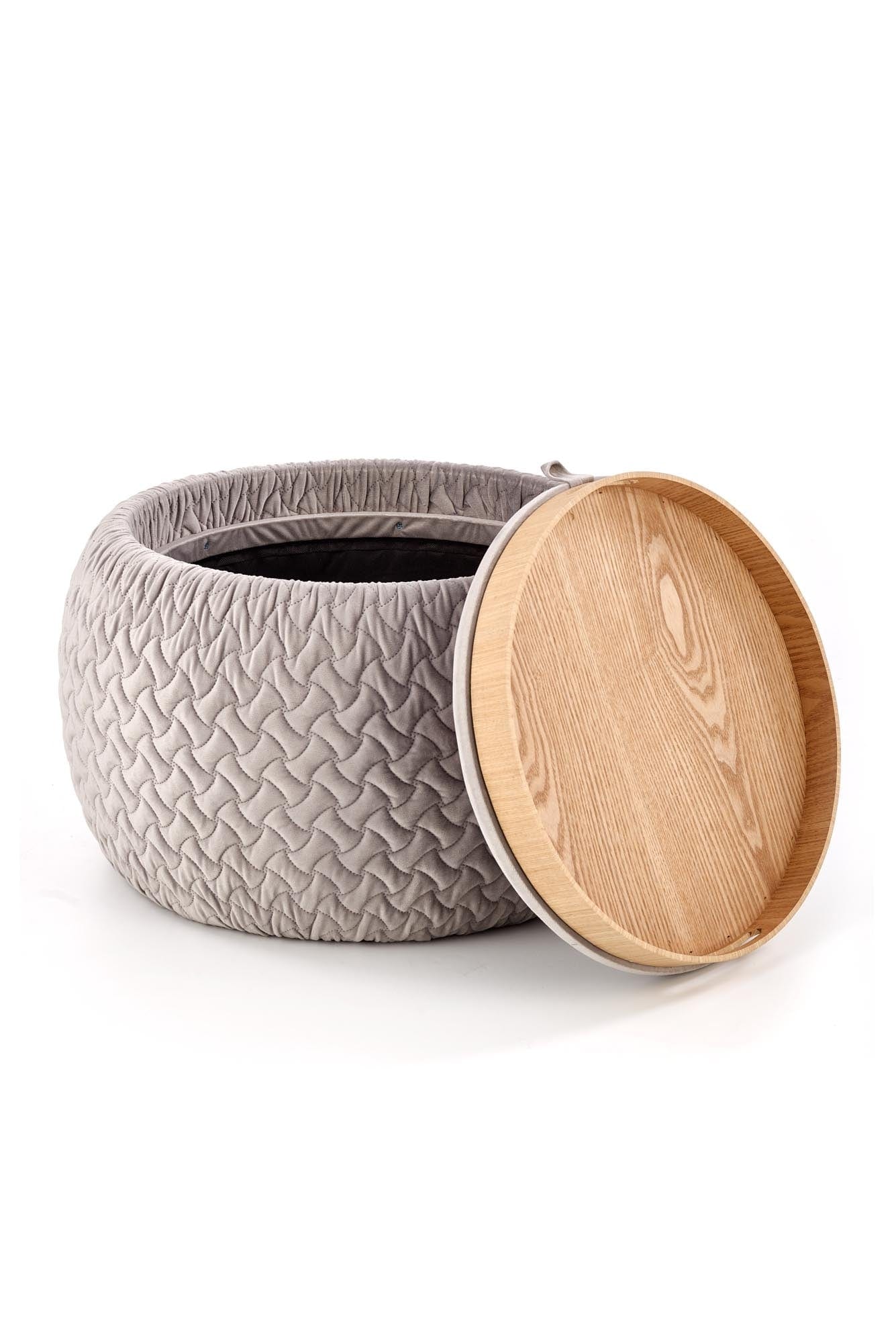 Taburet tapitat cu stofa si spatiu de depozitare, Bonilla Gri Deschis, Ø54xH37 cm (2)