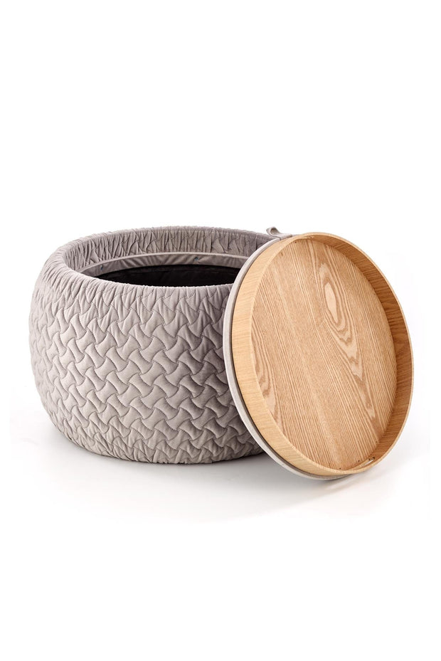 Taburet tapitat cu stofa si spatiu de depozitare, Bonilla Gri Deschis, Ø54xH37 cm (2)