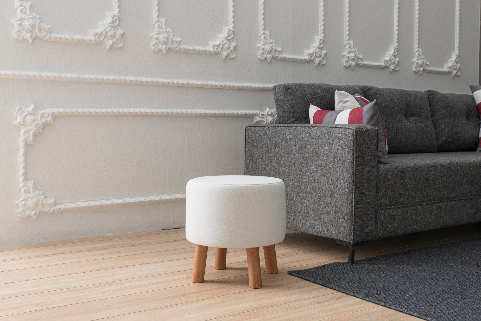 Taburet tapitat cu stofa, Silindir Crem, Ø40xH42 cm (1)