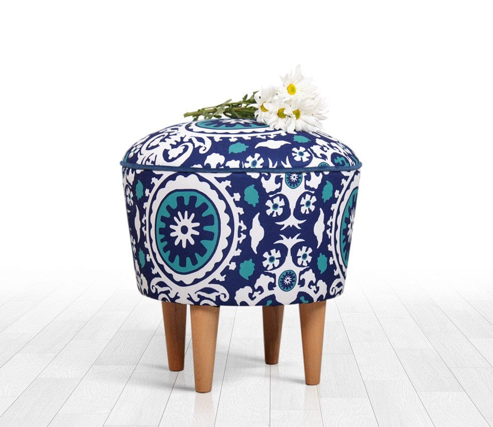 Asir Taburet tapitat cu stofa, Sky Patch I Albastru, Ø42xH42 cm